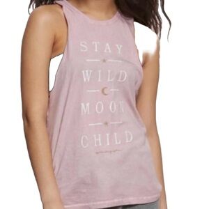 Spiritual Gangster Stay Wild Moon Child Pink Tank Top Size XS